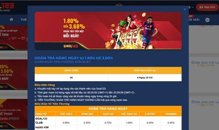 Hoàn Trả Không Giới Hạn Goal123 Cơ Hội Nhận Thưởng Khủng Mỗi Ngày 1 Hoàn Trả Không Giới Hạn Goal123