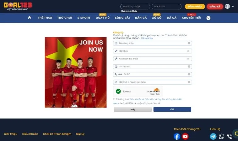 Đăng Ký Goal123 Nhanh Chóng Thành Công Với Cơ Hội Thắng Lớn Hấp Dẫn 2 Giao diện đăng ký Goal123