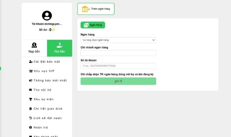 Rút Tiền Goal123 Nhanh Chóng An Toàn Tuyệt Đối Chỉ Trong 5 Phút 2 Giao diện rút tiền Goal123