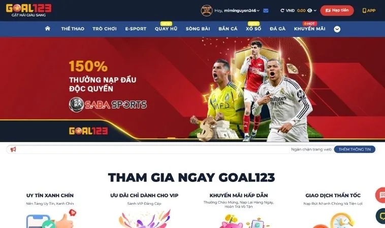 Giao diện trang chủ nhà cái Goal123