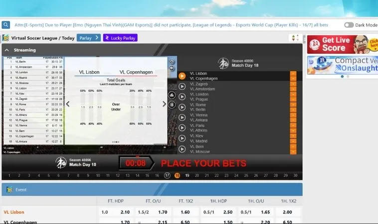 Khám Phá Cá Cược Thể Thao Ảo Goal123 Đỉnh Cao Hấp Dẫn Nhất Hiện Nay 2 Giao diện đặt cược thể thao ảo Goal123